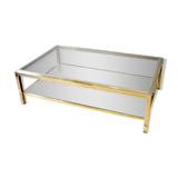 Coffee table with double trays in chrome and gold around 1970
