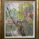 HSP painting "Trees at Flatford Mill" by Bonella Woodhead + frame England