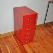 Purple industrial metal cabinet with six drawers, 1980s filing style.