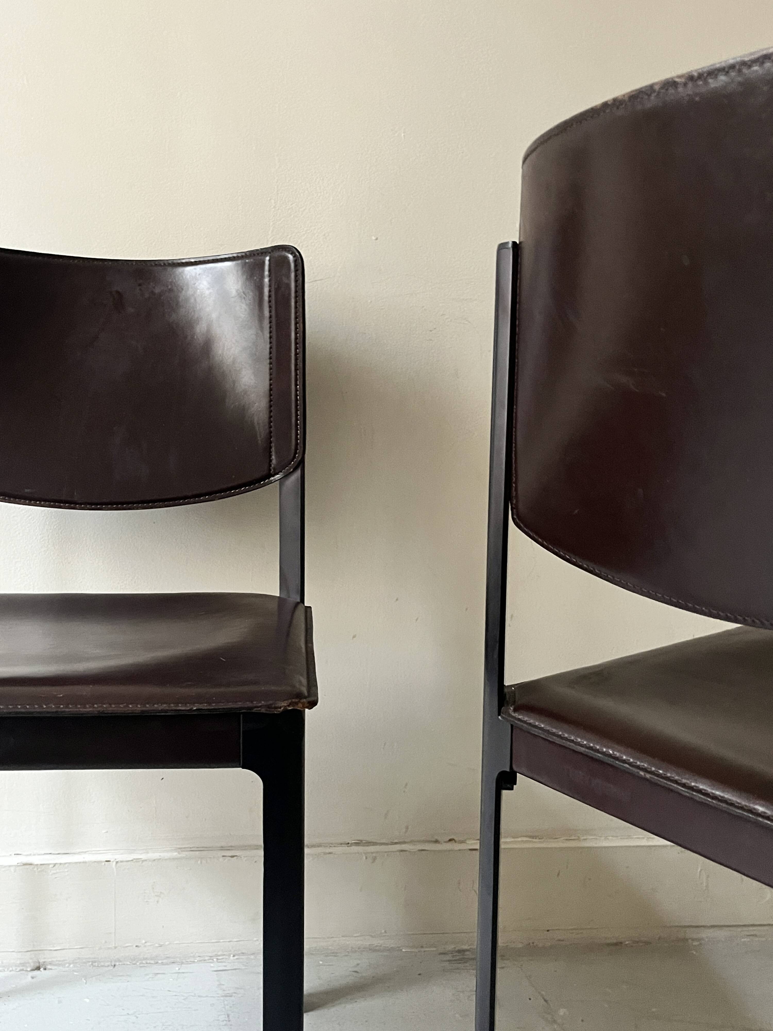 Set of 2 Italian chairs in brown Havana leather, design MATTEO GRASSI