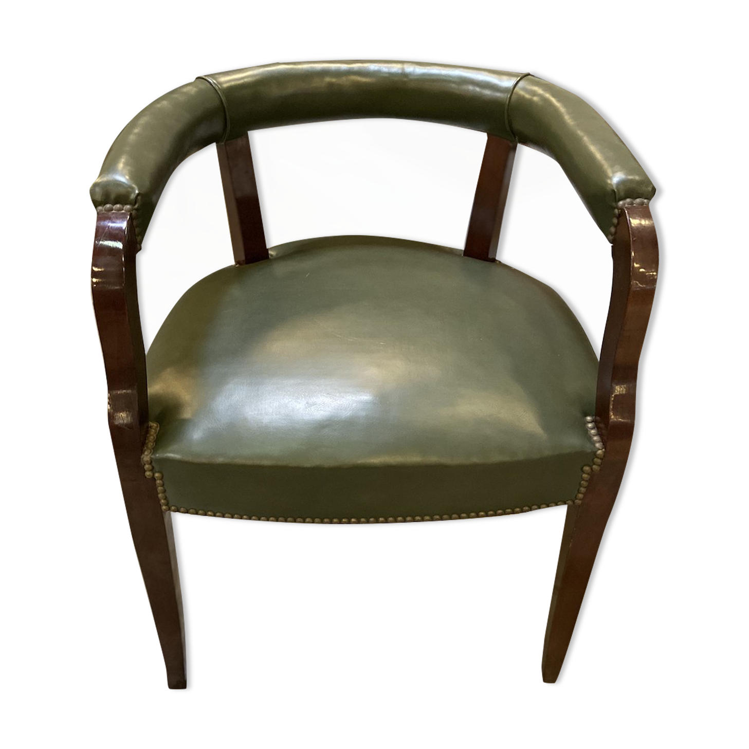 Empire style office armchair in green leather