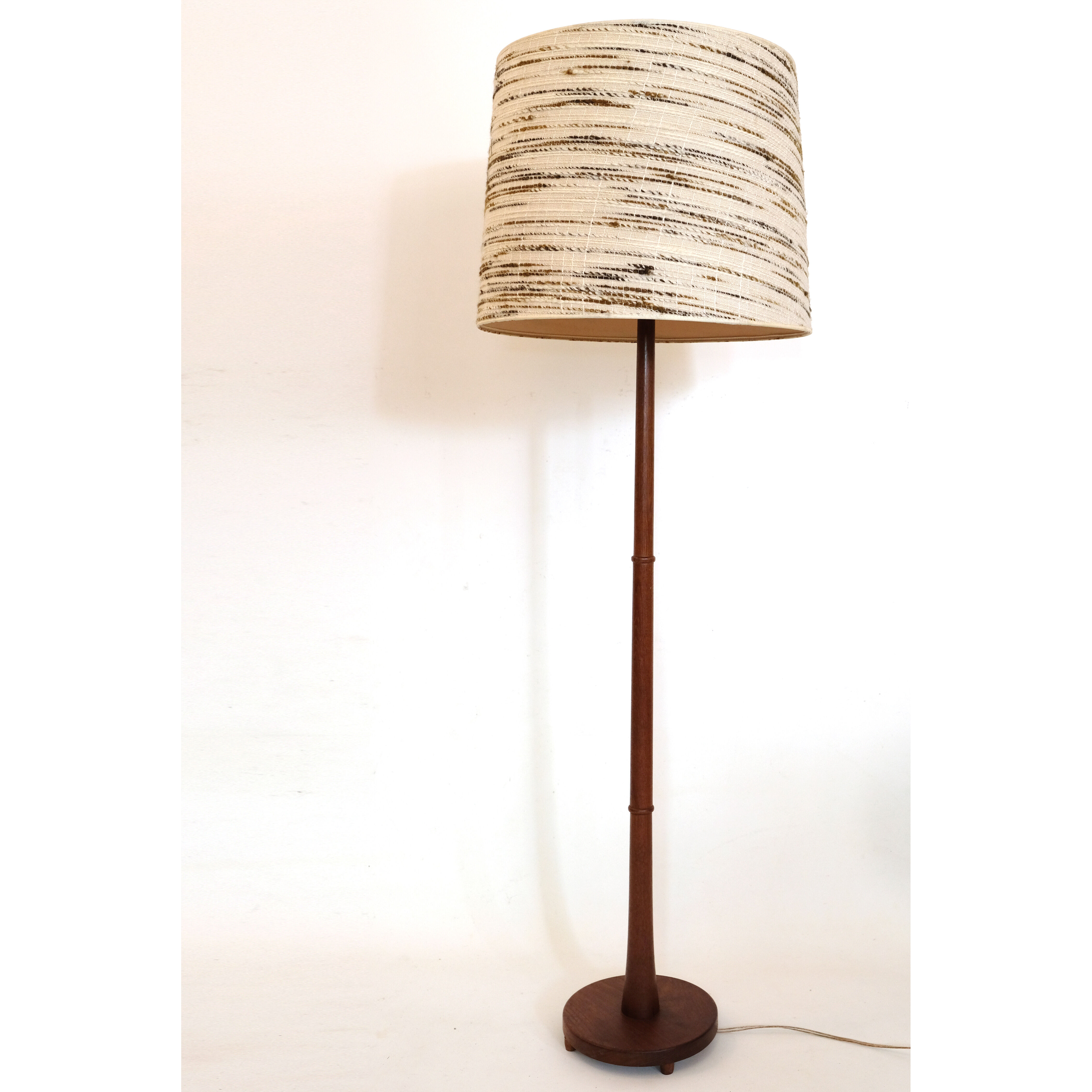 Teak floor lamp and wool lampshade Denmark 1960 1970