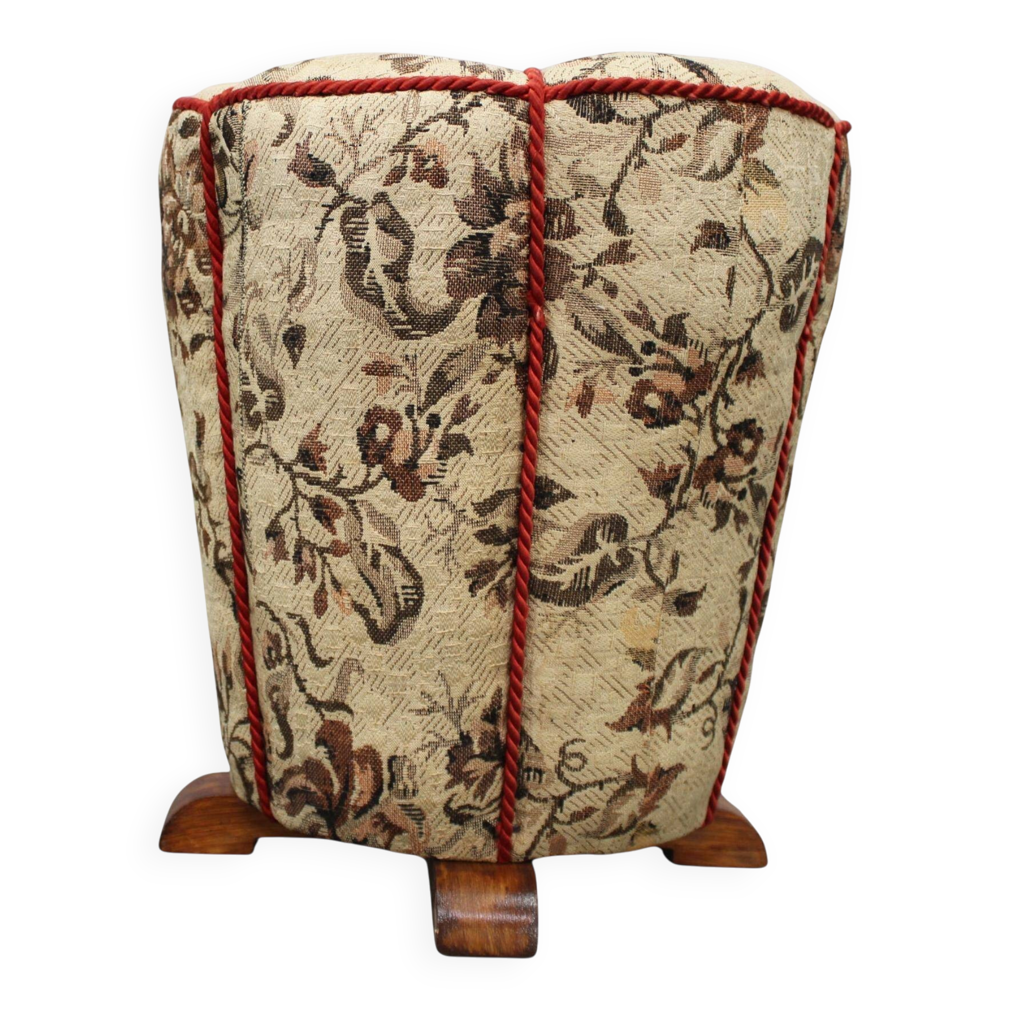 Tabouret Art déco capitonné en tissu à motifs floraux, Tchécoslovaquie, années 1930