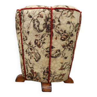 Art Deco upholstered stool with floral fabric, Czechoslovakia, 1930s