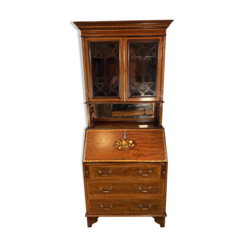 Bibliothèque de bureau édouardienne antique avec détails floraux incrustés – Début du XXe siècle
