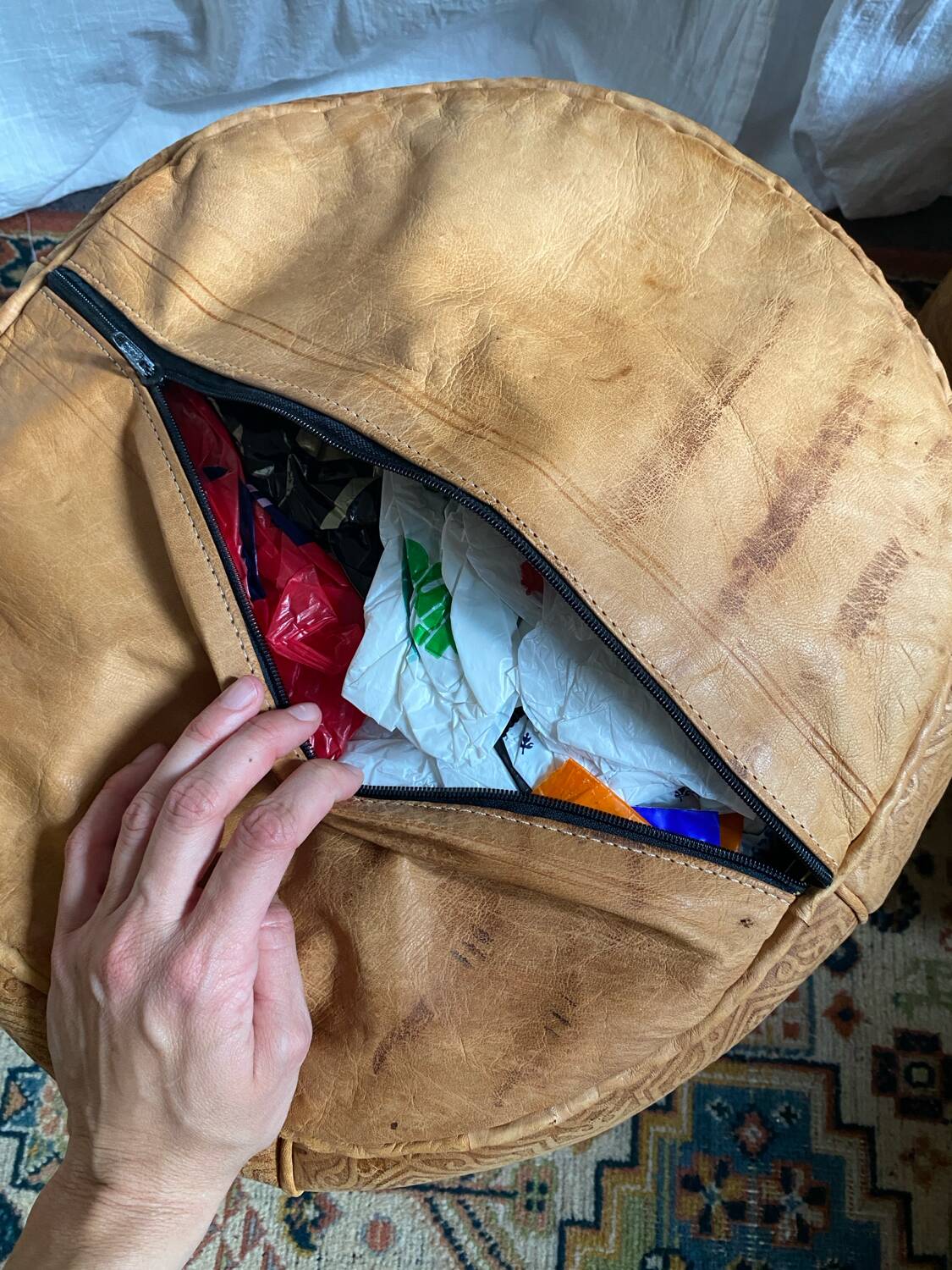 Pair of leather poufs