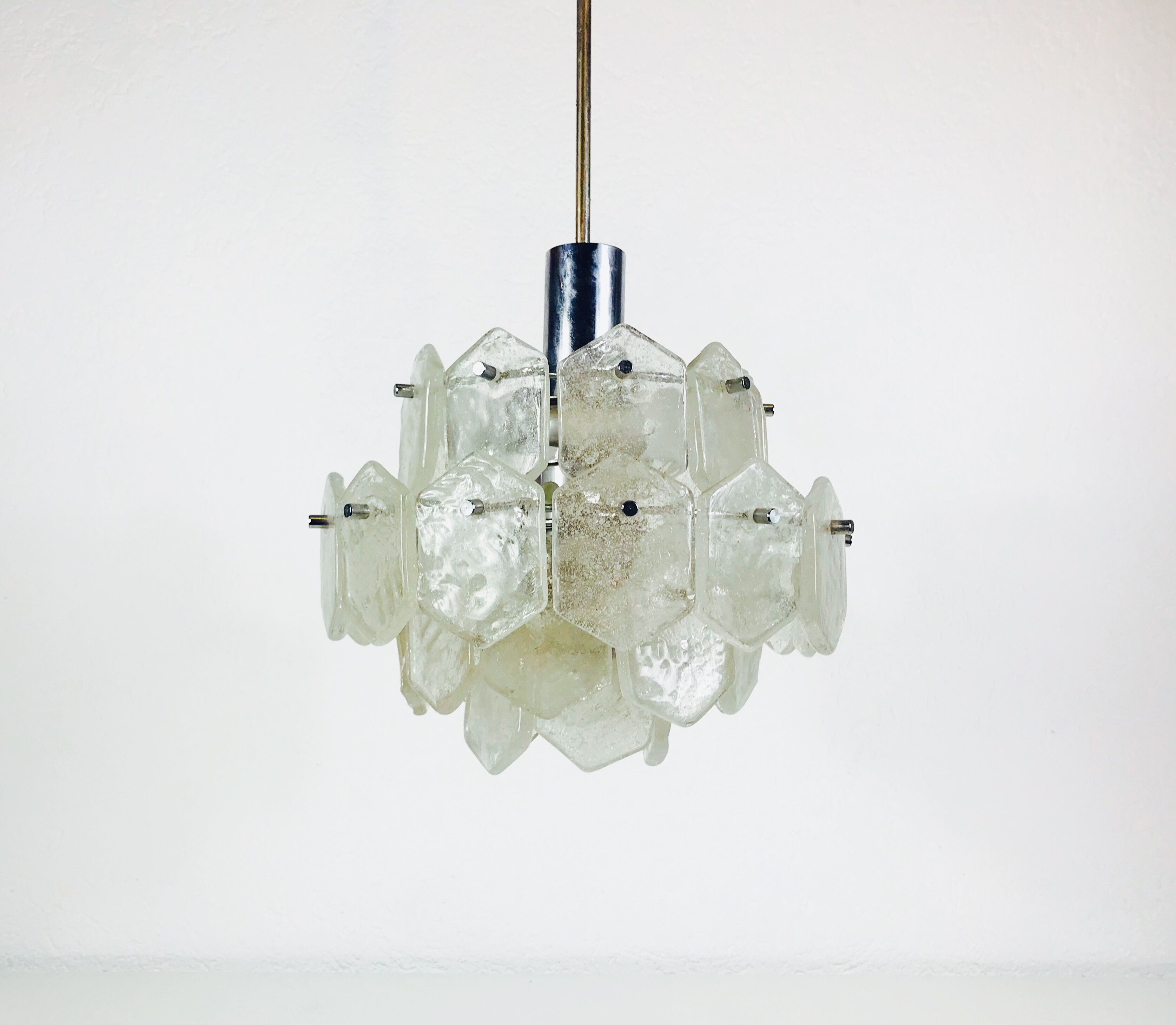 Kalmar Franken ice glass chandelier, 1960s