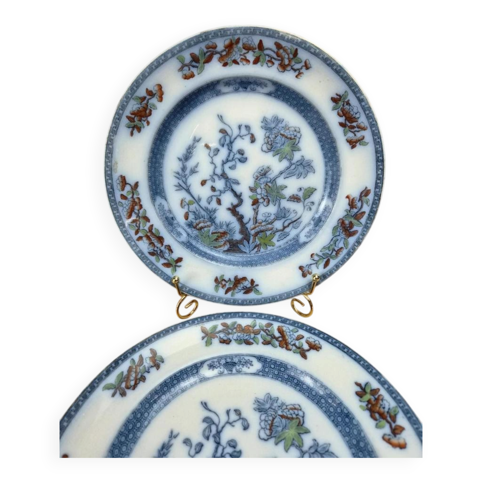 Set of 2 flat/semi-deep vintage plates Copeland England – Japonese-style decoration