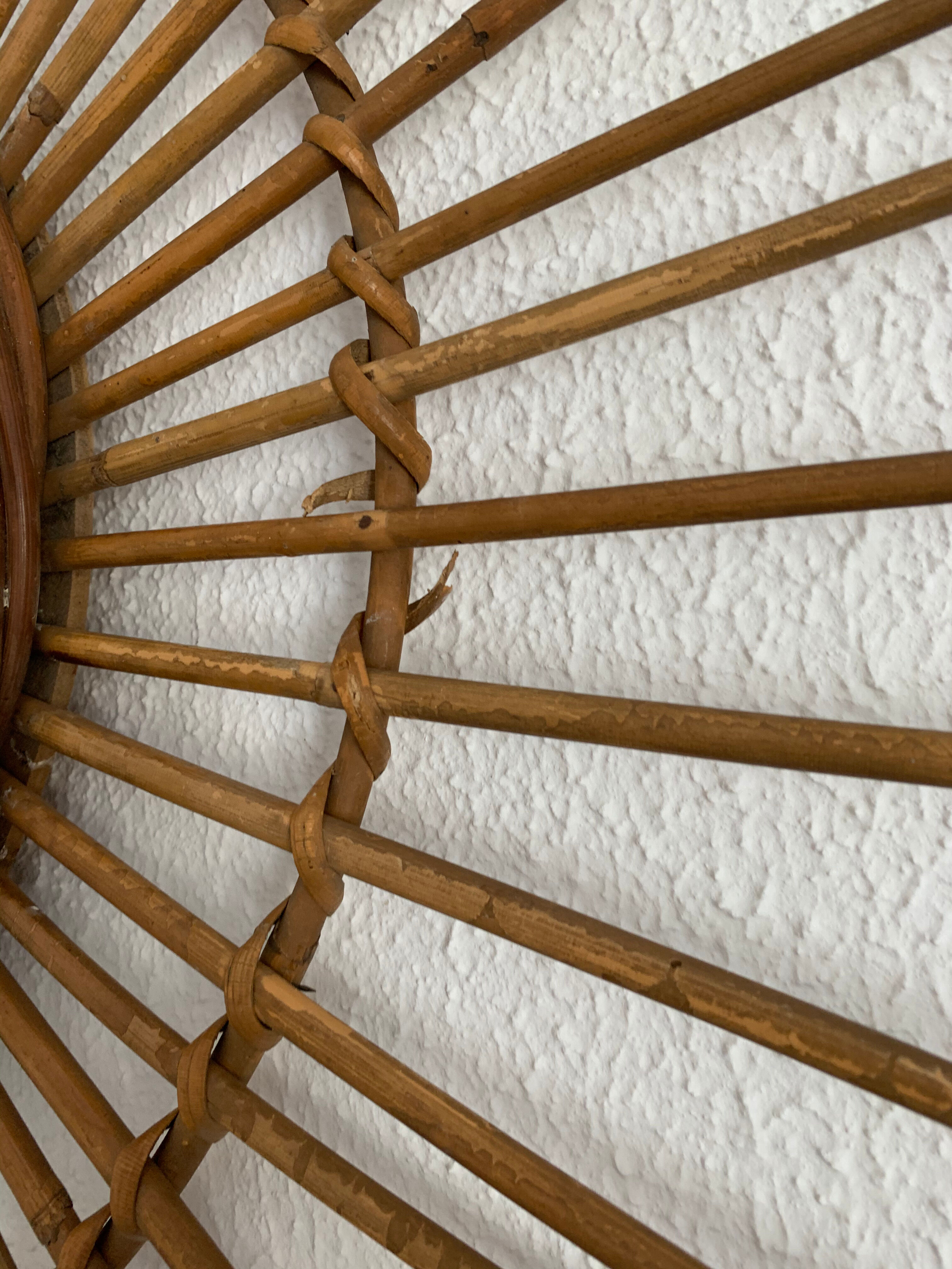 Vntage mirror 1960 rattan sun - 78 cm