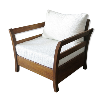 Armchair wood and fabric buckle