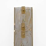 Pair of Modern Sconces in Brass and Milk White Murano Glass and Amber Glass