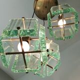 Vintage Three-Light Nile Green Glass Pendant Light by Zero Quattro, Italy
