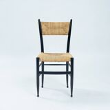 Chaises italiennes Chiavari en hêtre et paille noires, années 1950