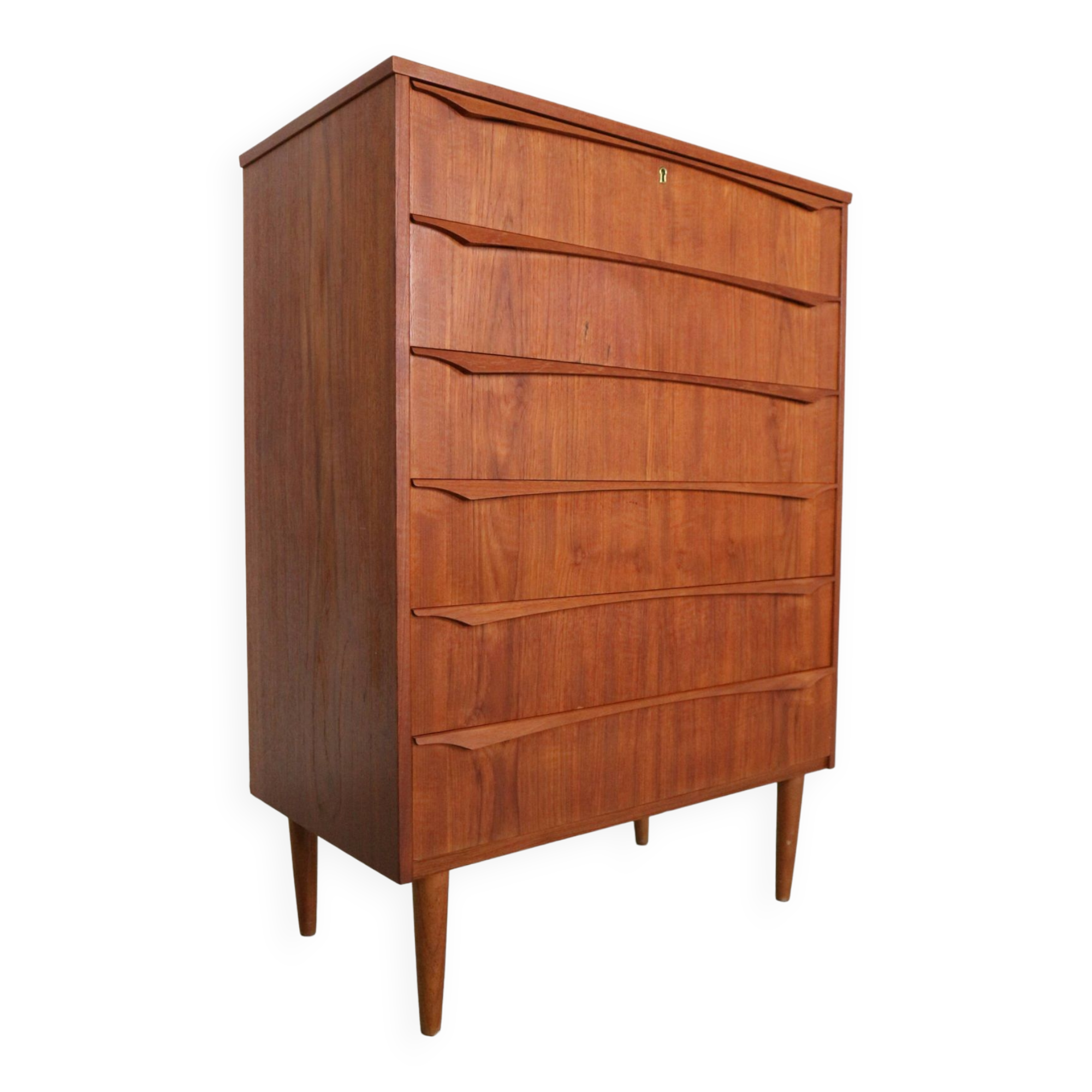 Mid-Century Modern Danish Chest of Six Drawers, Tallboy in Teak, Denmark, 1960