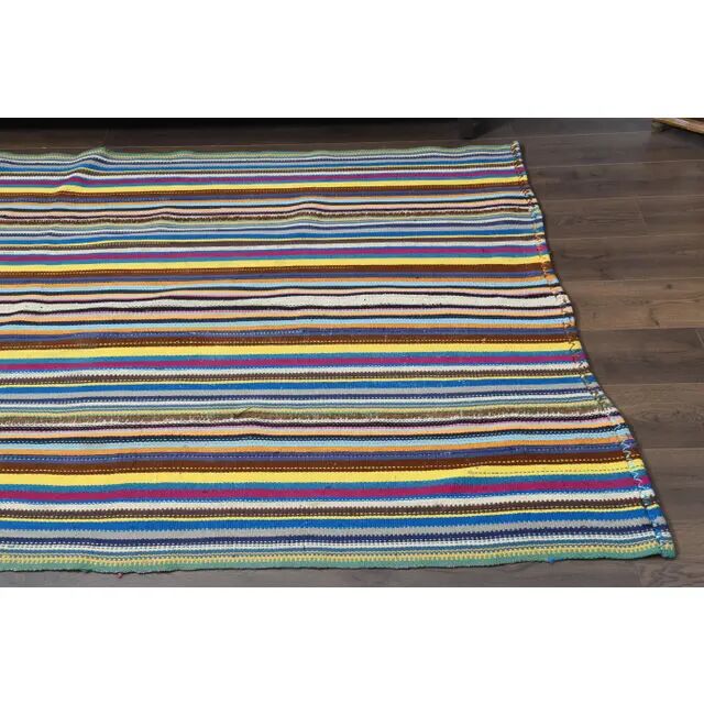 1970s Vintage Turkish Oushak Handmade Wool Cotton Blue Area Rug 157x259