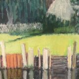 La Brière, Brittany, oil on canvas signed P Poulain