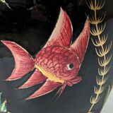 Large pitcher / Monaco vase in polychrome earthenware with bas relief decoration of fish on a seabed