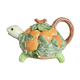 Fitz & Floyd ff1986 turtle jug or teapot with oranges and leaves, american majolica tableware