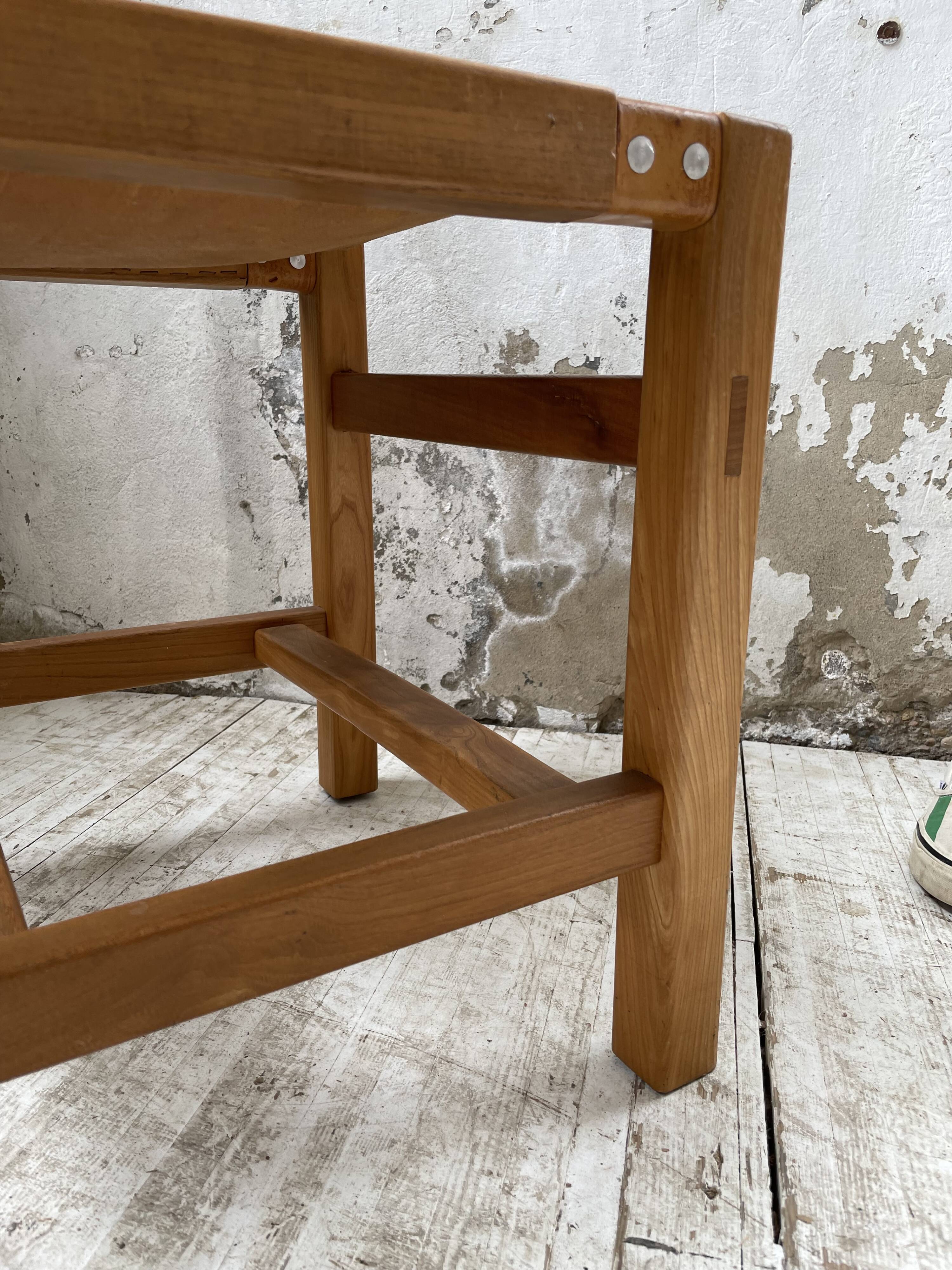 Solid elm and leather stool Maison Regain