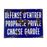 50's "Defence to Enter" vintage enamel plate