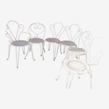 Period 4 chairs and 2 armchairs white wrought iron