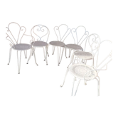 D'époque 4 chaises et 2 fauteuils blancs fer forgé
