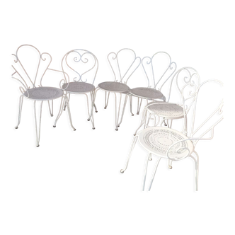 Period 4 chairs and 2 armchairs white wrought iron