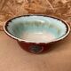 Antique Red Ceramic Salad Bowl Blue Interior + Vintage Kitchen Badge