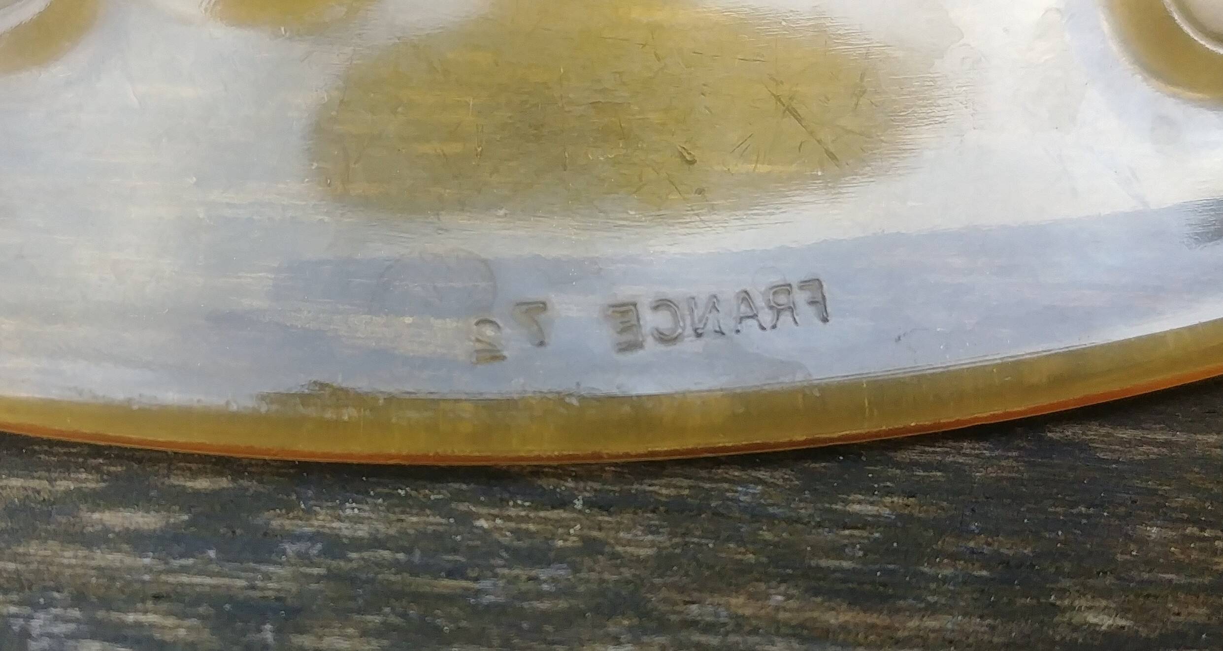 Set of six flat plates - vintage amber glass from Veréco with flower decor - 60s/70s