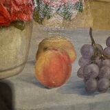 Tableau ancien, Nature morte ou roses et fruits début XX siècle