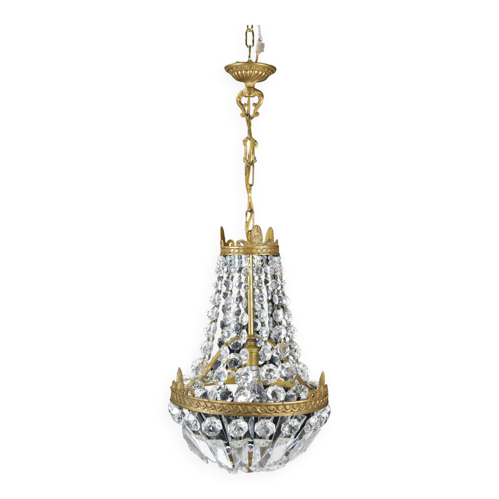 Hot air balloon chandeliers with glass tassels.