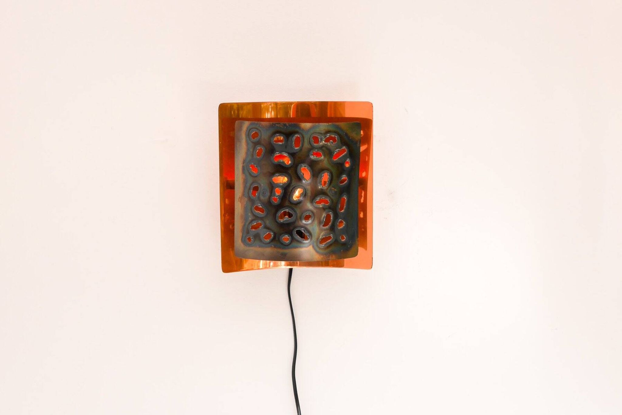 Vintage Brutalist copper wall sconce from Boréns, 1960s