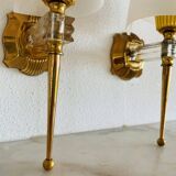 Paire d'appliques en laiton et acrylique, France 1960