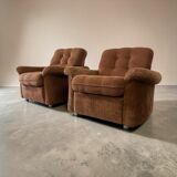 Set of 2 vintage ribbed brown armchairs