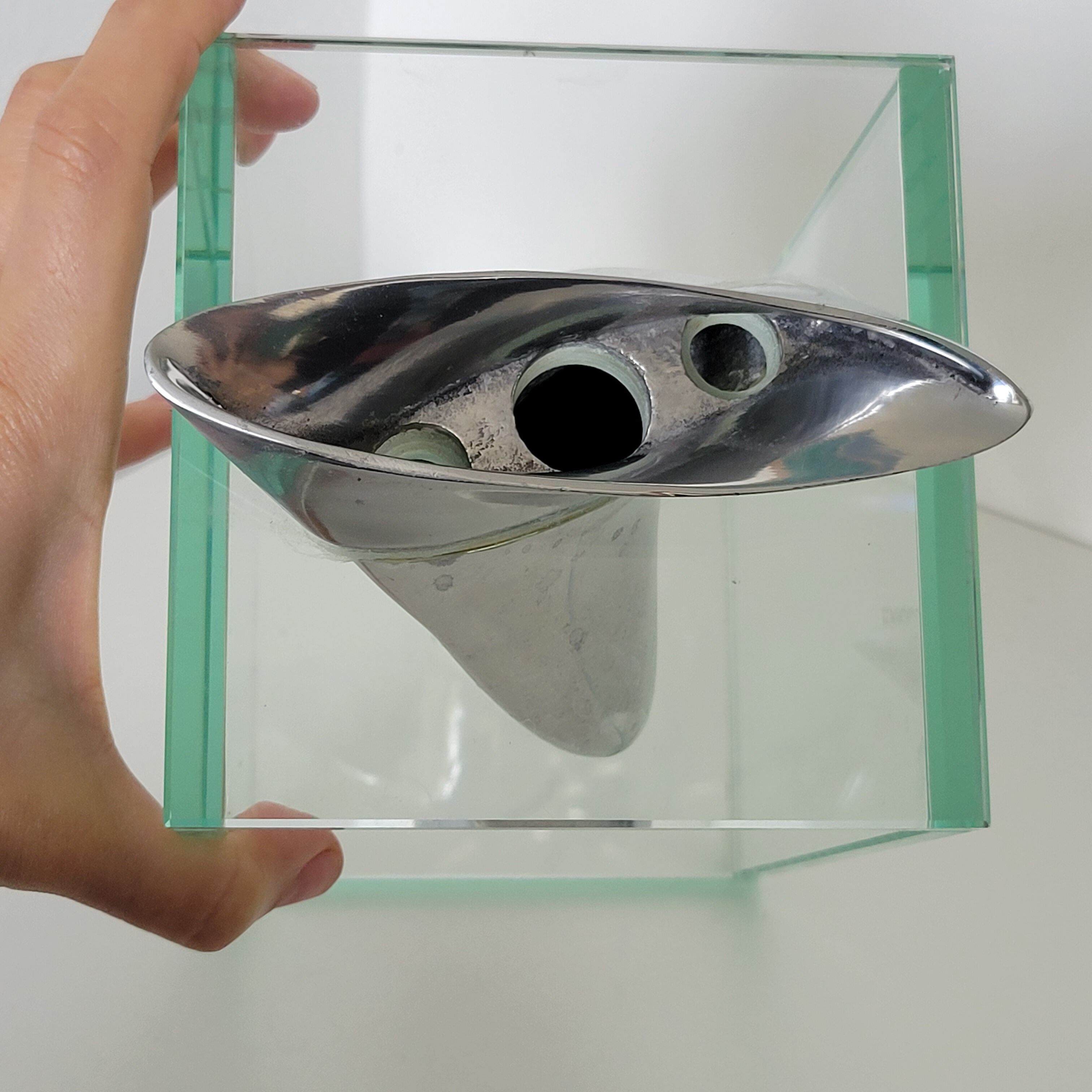 Modernist vase in aluminum and glass 1980