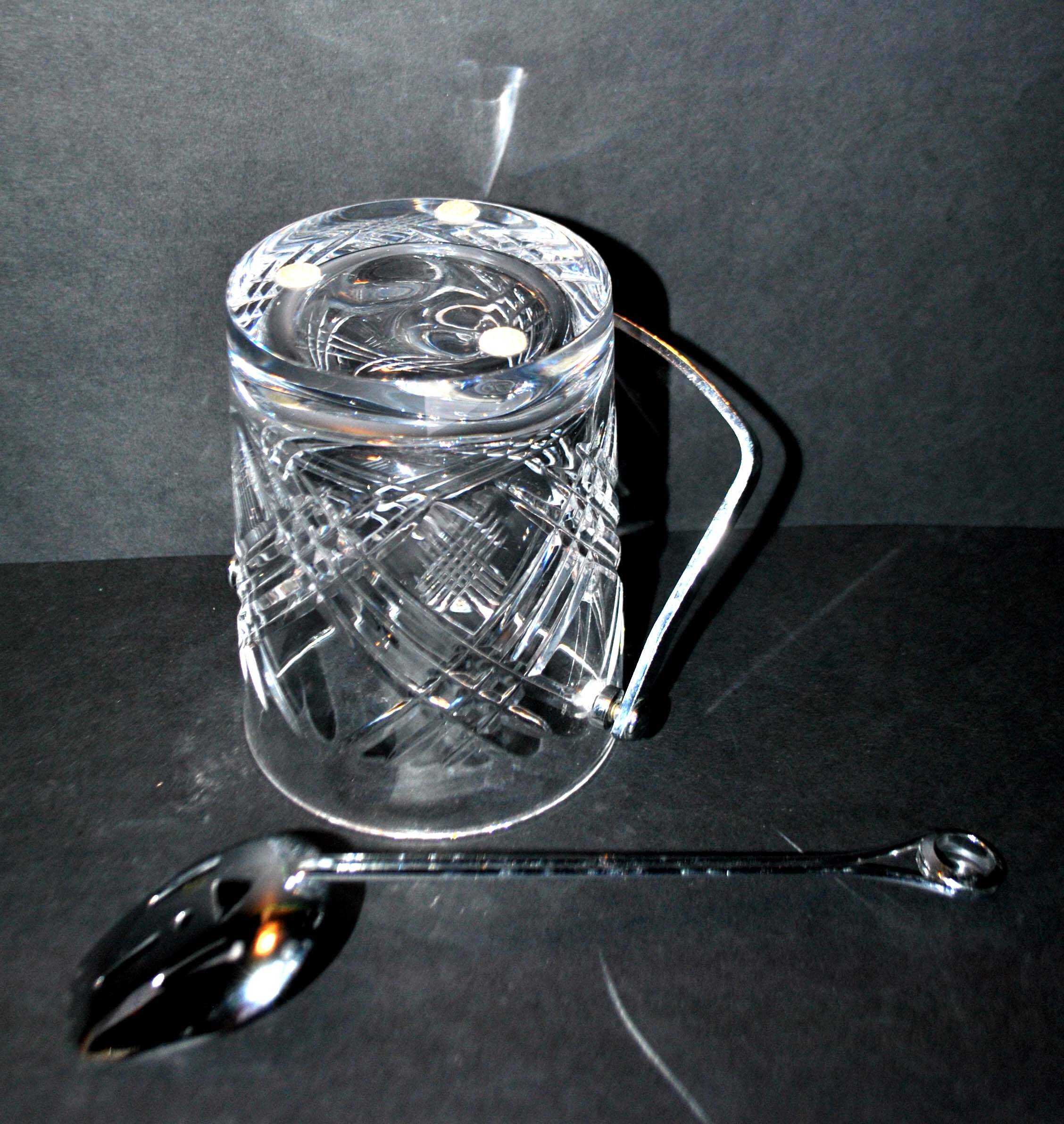 Vintage Crystal Ice Bucket - Ice Cube Pot and Spoon Signed Sèvres