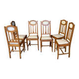 6 chaises en chêne et cuir blanc cassé