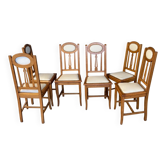6 chaises en chêne et cuir blanc cassé