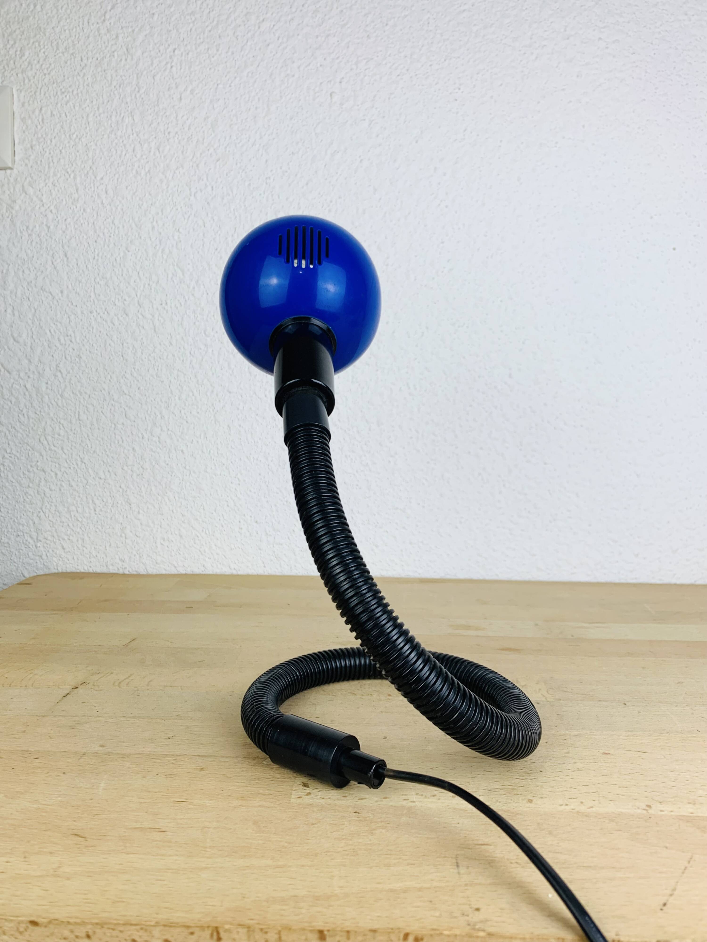 Blue flexible snake lamp, 80s, vintage