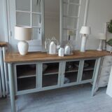 Buffet, vintage serving trolley re-enchanted in verdigris, wooden top.