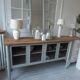 Buffet, desserte vintage réenchanté en vert de gris, plateau  bois.