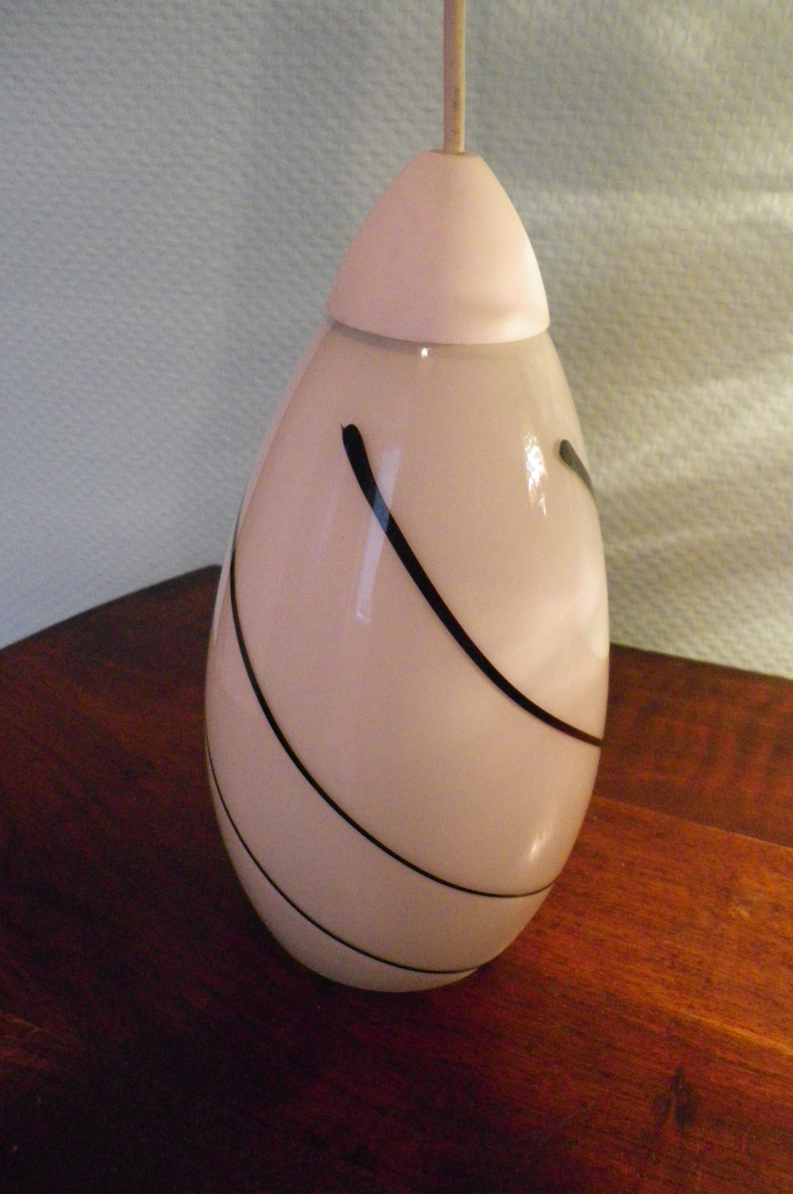 Corep pendant lamp, white opaline with spiral decoration - 70s
