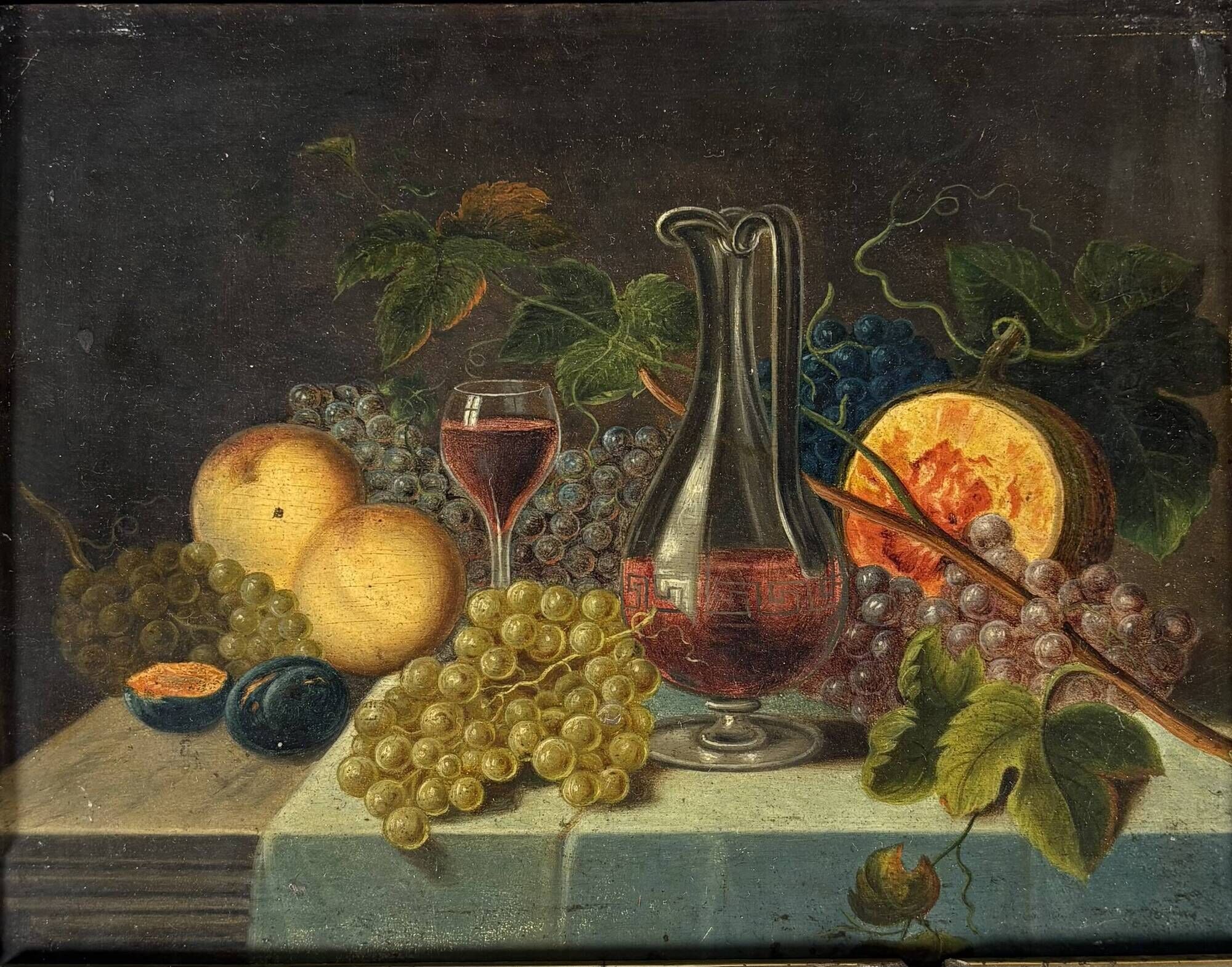 French school 19th century. - Still life with a wine decanter Oil painting