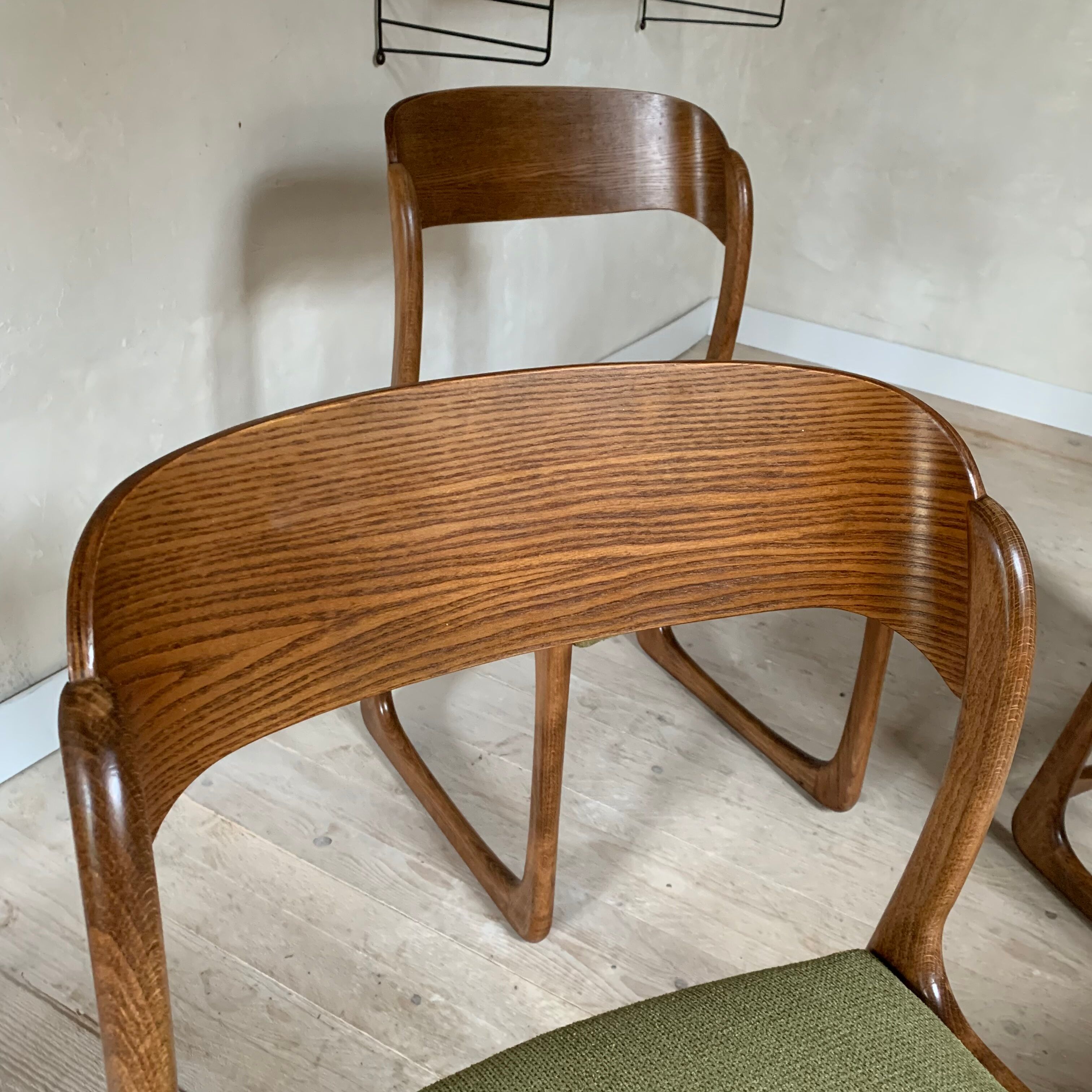 Baumann vintage sled chairs in ash and linden green velvet fabric - set of 4