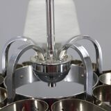 Art Deco nickel chandelier with textured glass, Czechoslovakia, 1930s