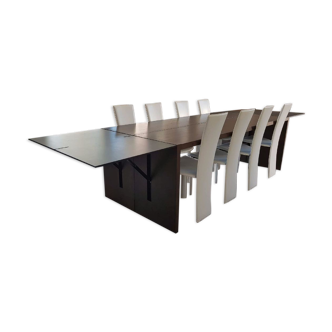 Table à manger Roche Bobois avec rallonges et ses 8 chaises