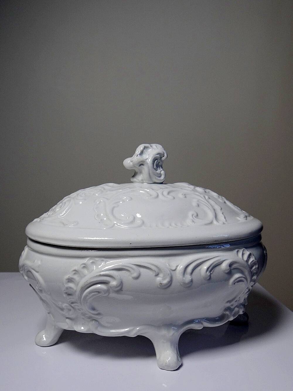 Vintage Baroque style white Italian earthenware candy dish