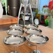 Set of 6 vintage ice cream or cocktail cups in shiny stainless steel.