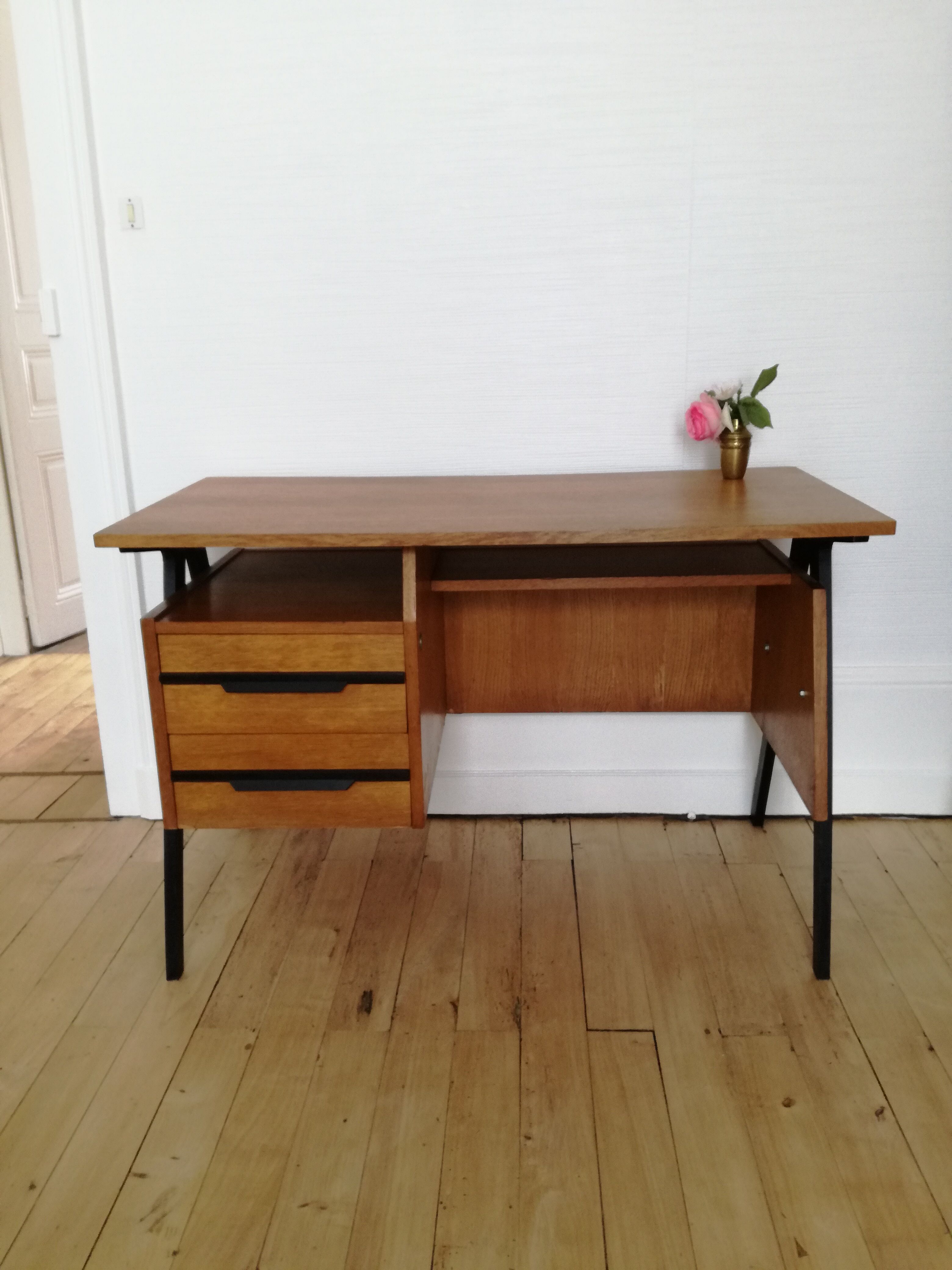 60s design desk with compass feet