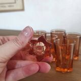 Set of 7 vintage Rosaline liqueur glasses in translucent pink glass